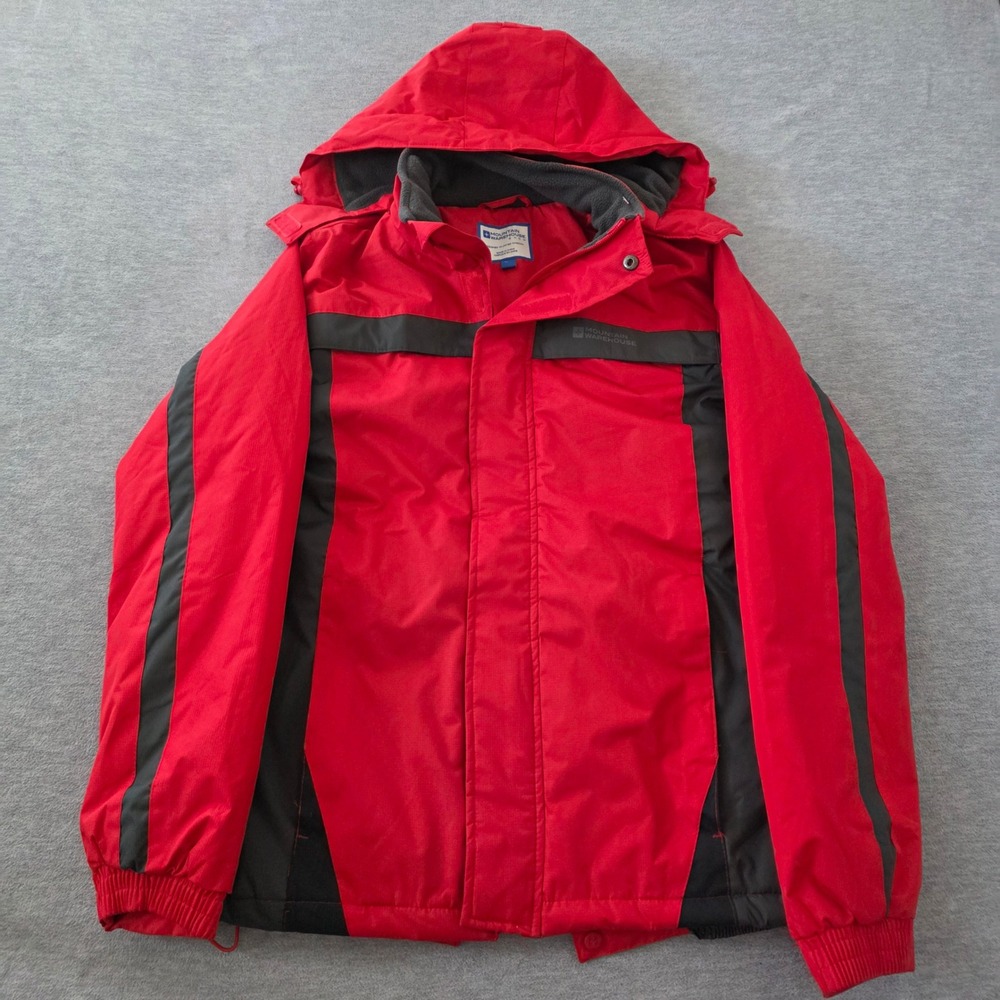 Mountain Warehouse Snow Mens XS Red Black Ski Jacket Hooded Fleece Lined Ripstop